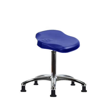 Blue Ridge Ergonomics Polyurethane Ray Stool Chrome - Medium Bench Height with Stationary Glides in Blue Polyurethane PRPMBSL-CR-NF-RG-BLU
