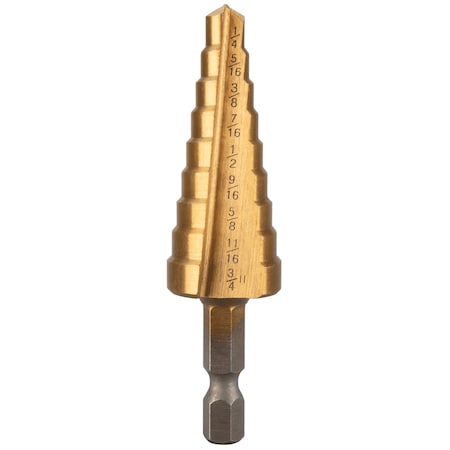 Performance Tool Titanium HSS Step Drill Bit 1/4 to 3/4 in. W7778