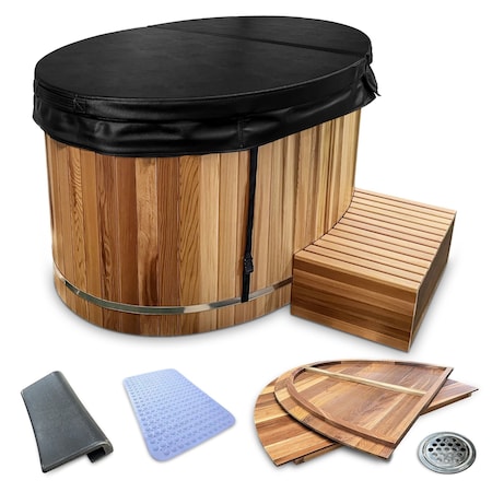 Kplunge 62in 2-Person 0-Jet Cedar Cold Plunge Ice Bath/Hot Tub 24in Depth and 169 Gal. Cap., Natural Finish CP-C6242CDR
