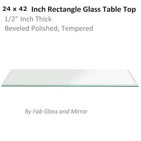 Fab Glass And Mirror 24x42in Rectangle 1/2in Thick, Beveled Tempered Radius Corners Glass Table Top, 24in x 42in, Cl T-24x42REC12THBETE