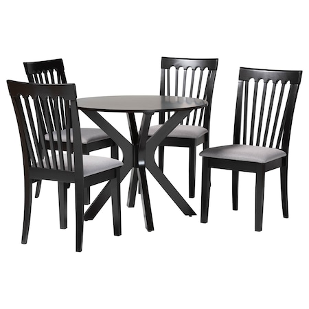 Baxton Studio Lore Modern Grey Fabric and Dark Brown Wood 5-Piece Dining Set 256-9398-10892-ZORO