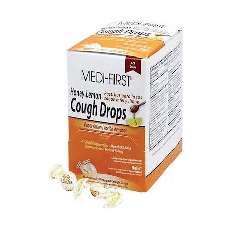 Medi-First Cough Drops, 8.6mg, Honey Lemon, Dispenser, 125PK 47682084025