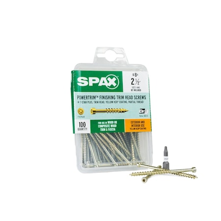 Spax #8 x 2-1/2 in Exterior / Interior Finish Partial Thread Powertrim Trim Head T-Star Plus, 100PK 42318704006068
