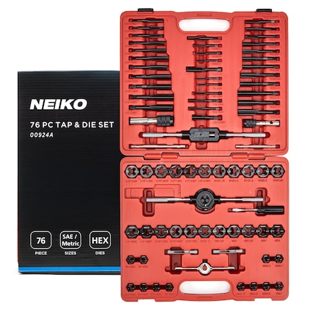 Neiko Tap and Die Set, 76 Piece, Metric and Standard, Rethreading, Cutting, Repairing Threading Tool 00924A