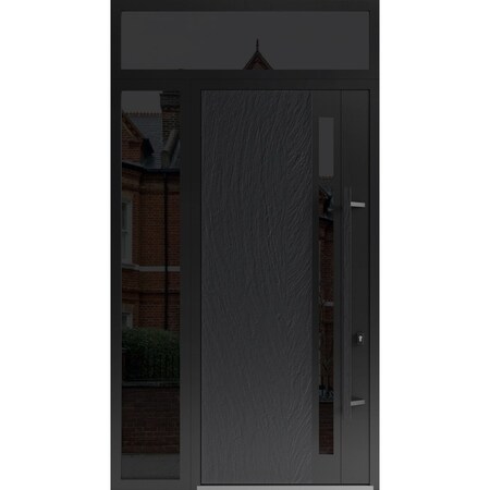 Vdomdoors Steel Door Dekton 0163 Ardesia Nero 96”/ Side and Top Exterior Window Sidelite Entry Door Painted DEKTON0163EXD-ARD-W36+14xH96+16-LH-I