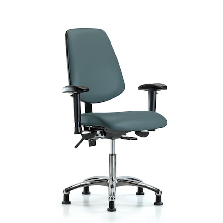 Blue Ridge Ergonomics Desk Chair Desk Chair, Vinyl, Med, Bk, Glds, Blu, Adjustable Arms, 18" to 23" Height, Vinyl BR-VDHCH-MB-CR-T1-A1-RG-8546