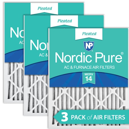 Nordic Pure 20x20x2 Pleated Air Filter, High Capacity, Electrostatically Charged Synthetic Media, MERV 14, 3 PK 20x20x2M14-3
