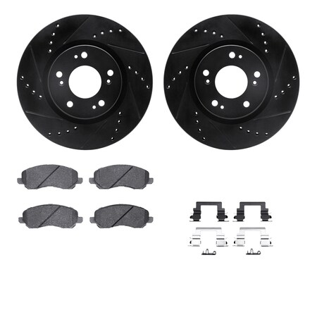 Dynamic Friction Co DFC Rotors-Drilled & Slotted-Black w/ 5000 Advanced Brake Pads Incl Hdw 8512-72063