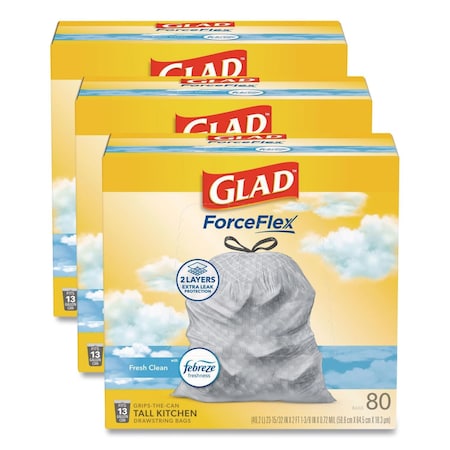 Glad 13 gal Trash Bags, 24 in x 27.38 in, Extra Heavy-Duty, 0.72 mil, White 78899