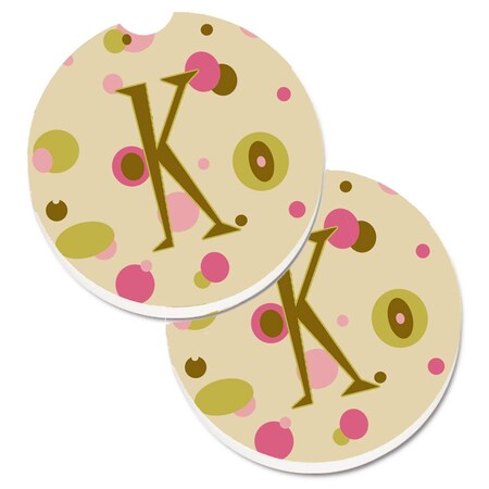 Carolines Treasures Letter K Initial Monogram Tan Dots Set of 2 Cup Holder Car Coaster CJ1004-KCARC