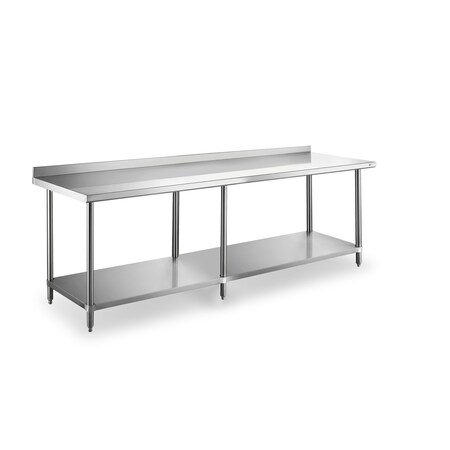 Steel Works Worktable 24"X96"X34"H 18GA 304S/S top shelf with 2" rear edge up SWWTS-2496-2R-318