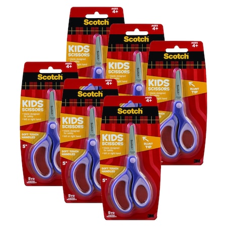 Scotch Kids 5 inch Scissors, Soft Grip Handles, Blunt, Ages 4+, 6PK 1442B