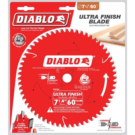 Diablo 7-1/4'' 60-Tooth Ultra Finish Circular Saw Blade Bulk D0760A