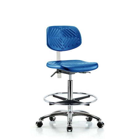 Blue Ridge Ergonomics Poly Clean Room Chair, High Bench, Tilt, Foot Ring, Casters, Blue BR-NCR-PHBCH-CR-T1-A0-CF-CC-BLU