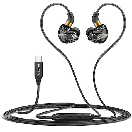 Delton Ergonomic Wired In-Ear USB-C Computer Headset with In-line Microphone, Black 31EC