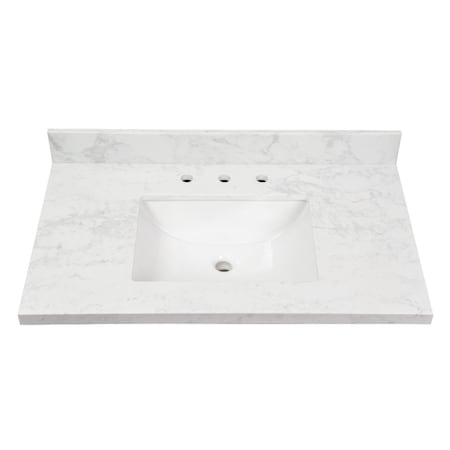 Kingston Brass 37" x 22" Quartz Vanity Top with Rectangular Sink, 8" Faucet Drillings, Quartz White KVPB3722W38CR