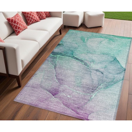 Homeroots 5' X 8' Green Abstract Washable Non Skid Indoor Outdoor Area Rug 559788