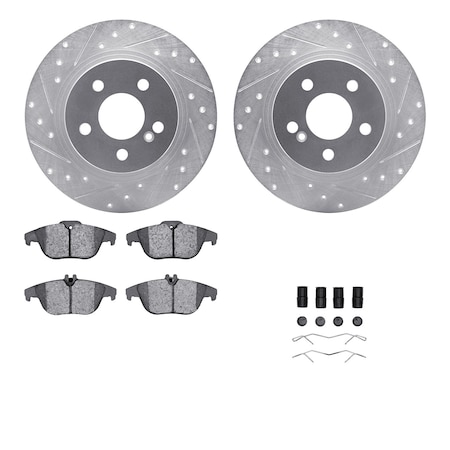 Dynamic Friction Co DFC Rotors-Drilled & Slotted-Silver w/ EURO 5000 Ceramic Brake Pads Incl Hdw 7612-63068