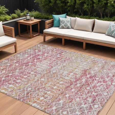 Homeroots 8' X 10' Pink And Ivory Argyle Washable Indoor Outdoor Area Rug 615821