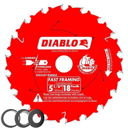 Diablo CircularSawBlade, Carbide, Dia:5.5" D055018WMX