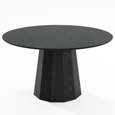 Homeroots 52" Black Solid Wood Pedestal Base Round Top Dining Table 721064