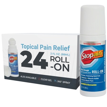 Stopain Extra Strength Topical Pain Relief, 8% Menthol, 3oz Roll On, 24PK 5-852-012