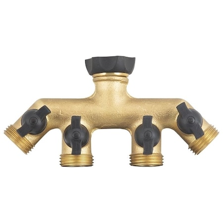 Landscapers Select Faucet Manifold, 3/4 in Female, 4-Port/Way, Brass GB9114A