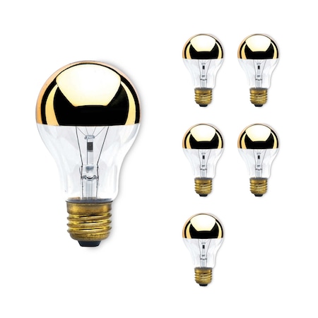 Bulbrite 60-Watt A19 Incandescent Light Bulb Medium Base (E26) Half Gold 2700K, 6PK 862027