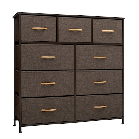Homeroots 39" Brown Steel and Fabric Nine Drawer Triple Dresser 484699