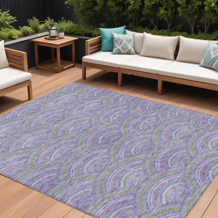 Homeroots 8' X 10' Lavender Sage And Ivory Geometric Washable Indoor Outdoor Area Rug 615209