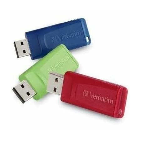 Verbatim 8GB STORE N GO USB FLASH DRIVE - 3PK - RED, GREEN, BLUE, 3PK 98703