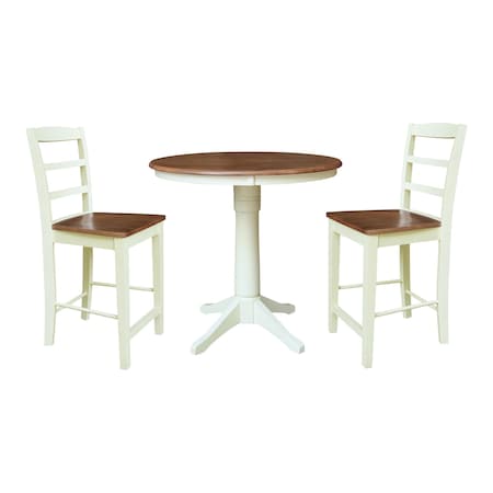 Whitewood Industries Rectangular Fixed Top Table W/ 2 Counter Height Stools, 36 in W, 35.9 in L, 36 in H, Parawood, 3 K79-36RT-27B-S402-2