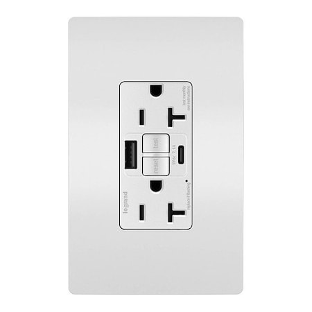 Legrand USB Receptacle, 20 A, White, Nylon 2097TRUSBACW