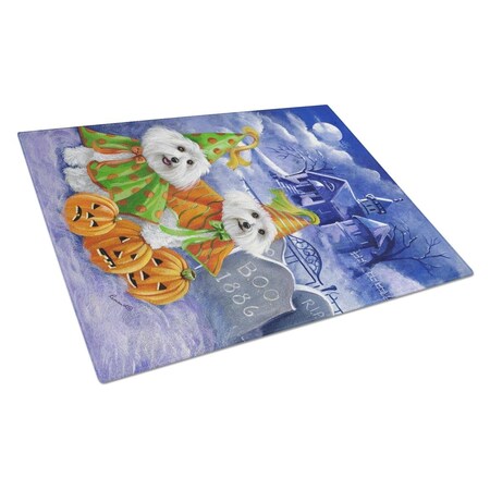 Carolines Treasures Bichon Frise Halloween Haunted House Glass Cutting Board - Large PPP3022LCB