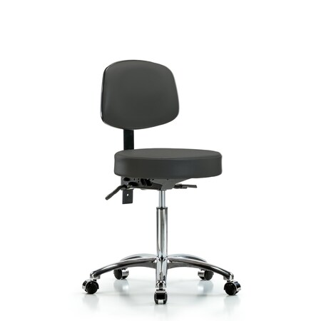 Blue Ridge Ergonomics Vin Stool with Back Chrome-Medium Bench Height with Seat TiltandCasters in Charcoal Trailblazer Vin BR-VMBST-CR-T1-NF-CC-8605