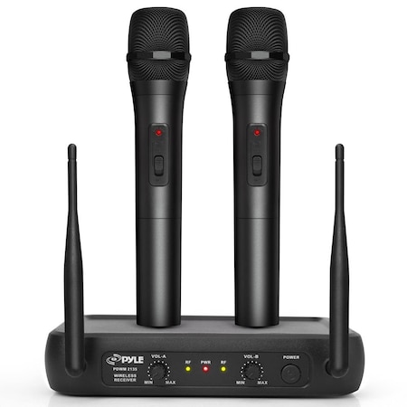 Pyle Pyle Channel Microphone System, Dual Frequency Wireless, 2 Mics, Receiver, for PA/Karaoke PDWM2135