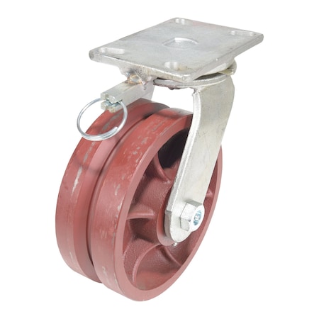 Vestil Ductile Steel V-Groove Swivel With 4-Position Lock Caster 8 In. Diameter x 3 In. Width Red CST-CI-VG-8X3-S-4L