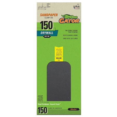 Gator Finishing SilicaCut Drywall Clamp-On Sandpaper, 150 Grit, Very Fine, 25PK 4261