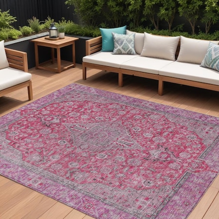 Homeroots 8' X 10' Pink And Lavender Medallion Washable Indoor Outdoor Area Rug 616289