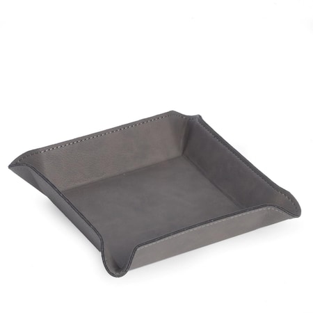 Fixturesfirst Leatherette Square Valet Tray, Grey FI1697743