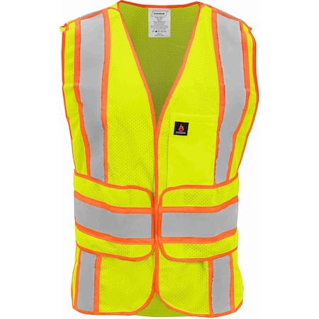 Ironwear Hi-Vis FR Safety Vest M/L Class 2 Chevron Back, , Hook & Loop w/Wraparound Closure 4 Pockets 1290FR-L-MD-XL
