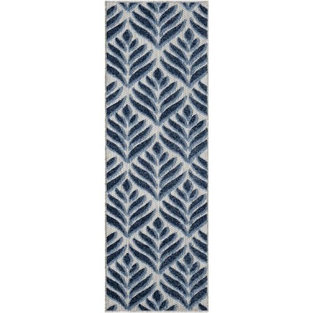 Homeroots 6' Blue And Gray Botanical Leaves Indoor Outdoor Runner Rug 564010