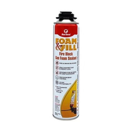 Red Devil Foam & Fill Fire Block Foam Sealant, Orange, 24 hr Functional Cure, 41 to 86 deg F, 24 oz Aerosol Can 925
