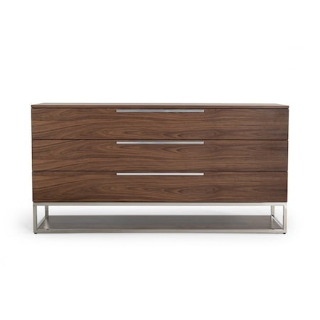 Homeroots 58" Walnut Manufactured Wood Three Drawer Dresser 473106