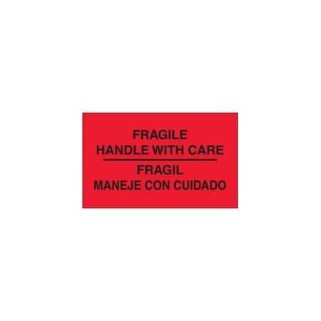 Bubblefast 3 x 5'' - ''Fragil - Maneje Con Cuidado'' Fluorescent Red Bilingual Labels BFDL3011