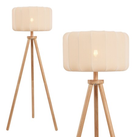 Jonathan Y Adriel 52" Mid-Century Modern Tripod Wood w/Ribbed Cocoon Pumpkin Shade LED Floor Lamp, Beige/Light B JYL4201A