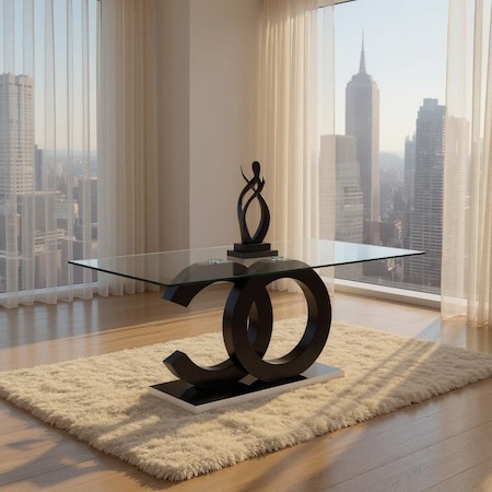 Homeroots 71" Clear and Silver Glass Wood and Stainless Steel Pedestal Base Dining Table 564896