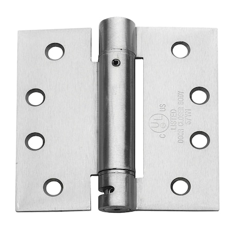 Global Door Controls 4 in. x 4 in. Brushed Chrome Full Mortise Spring Squared Hinge with Non-Removable Pin CPS4040-26D-M