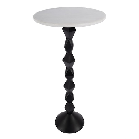 Homeroots 25" White and Black Marble and Aluminum Round Pedestal End Table 634880