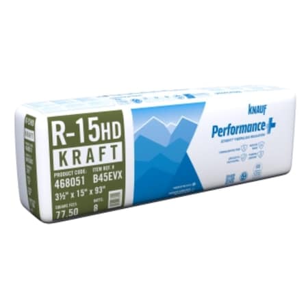 Knauf R-15 Kraft Faced Fiberglass Roll Insulation, bundle of 5 bags, covers 386.25SF, 5PK 468051